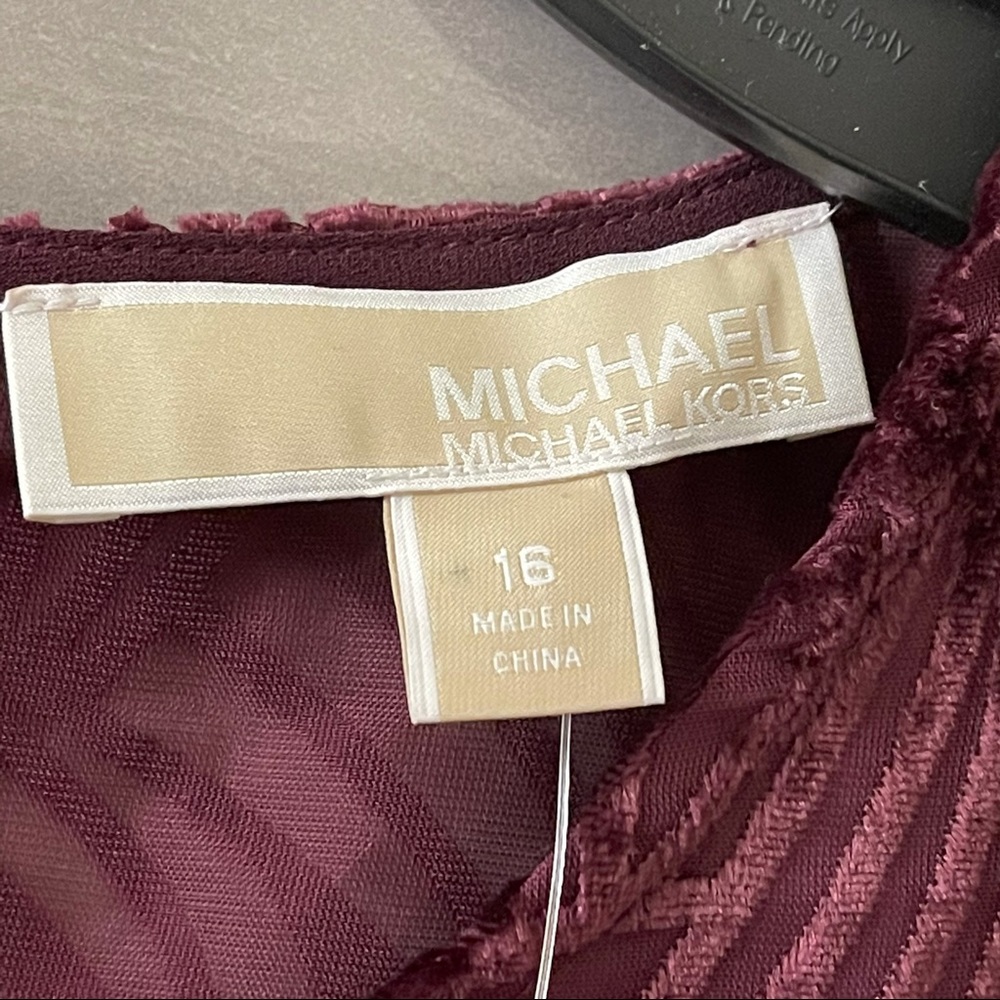 MICHAEL KORS Women's Cordovan Velvet Flocked Flutter-sleeve Shift Dress size 16 - Picture 12 of 16